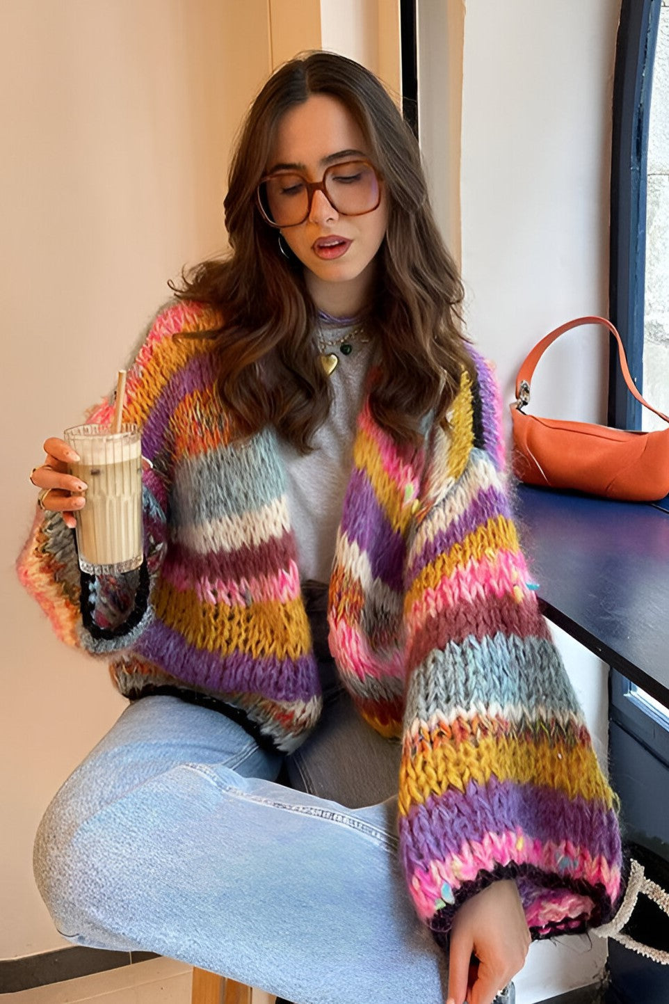 Oversized and Colorful Knit Cardigan