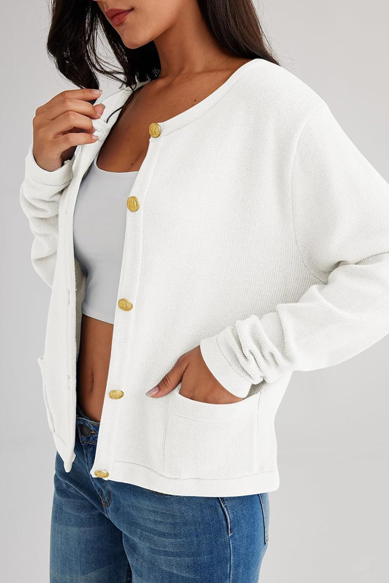 Relaxed Daily Solid Pocket Buttons Crew Neck Outerwear(3 Colors)