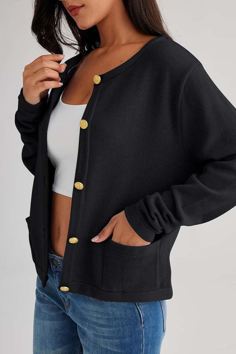Relaxed Daily Solid Pocket Buttons Crew Neck Outerwear(3 Colors)