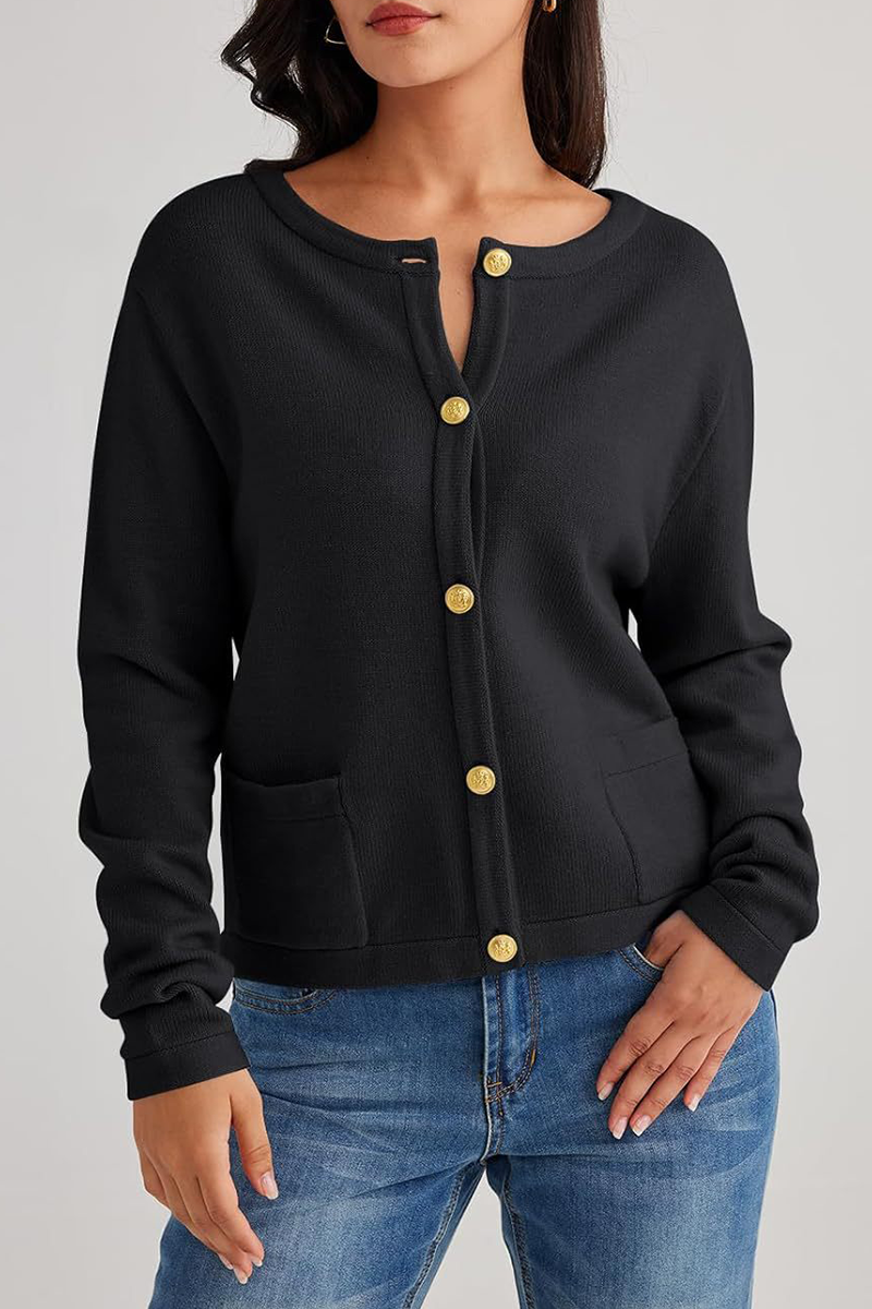 Relaxed Daily Solid Pocket Buttons Crew Neck Outerwear(3 Colors)