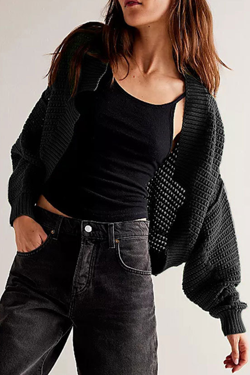 Relaxed Daily Solid Weave Knit Cardigan Collar Outerwear(4 Colors)