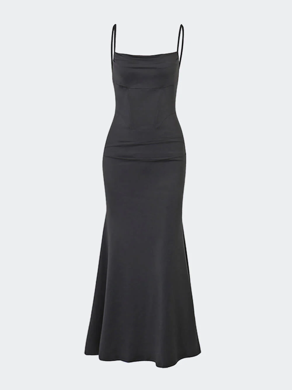 Square Neck Ruched Corset Fishtail Evening Maxi-Length Dress