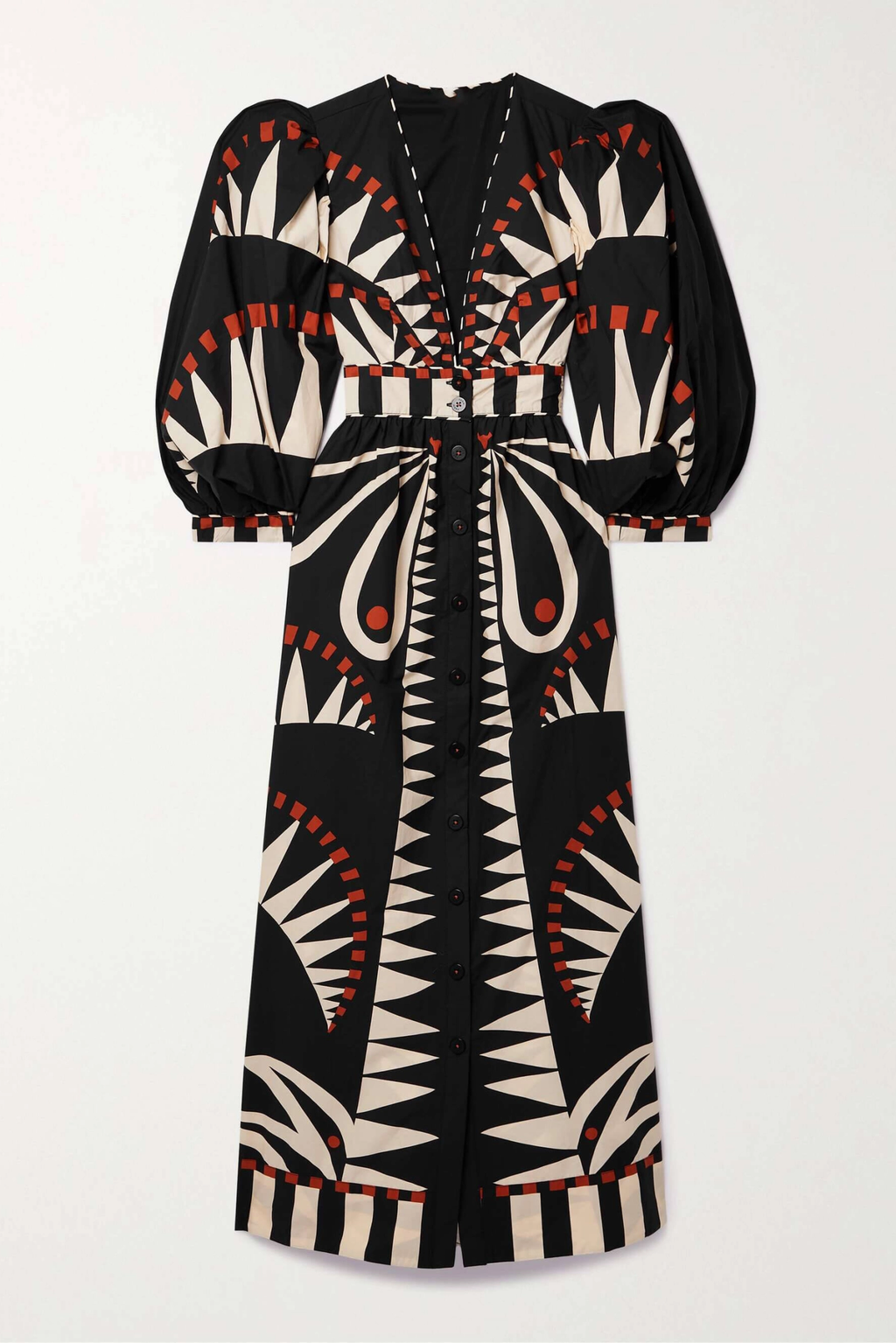 Coconut Jungle Print Puff Sleeve Midi-Length Dress