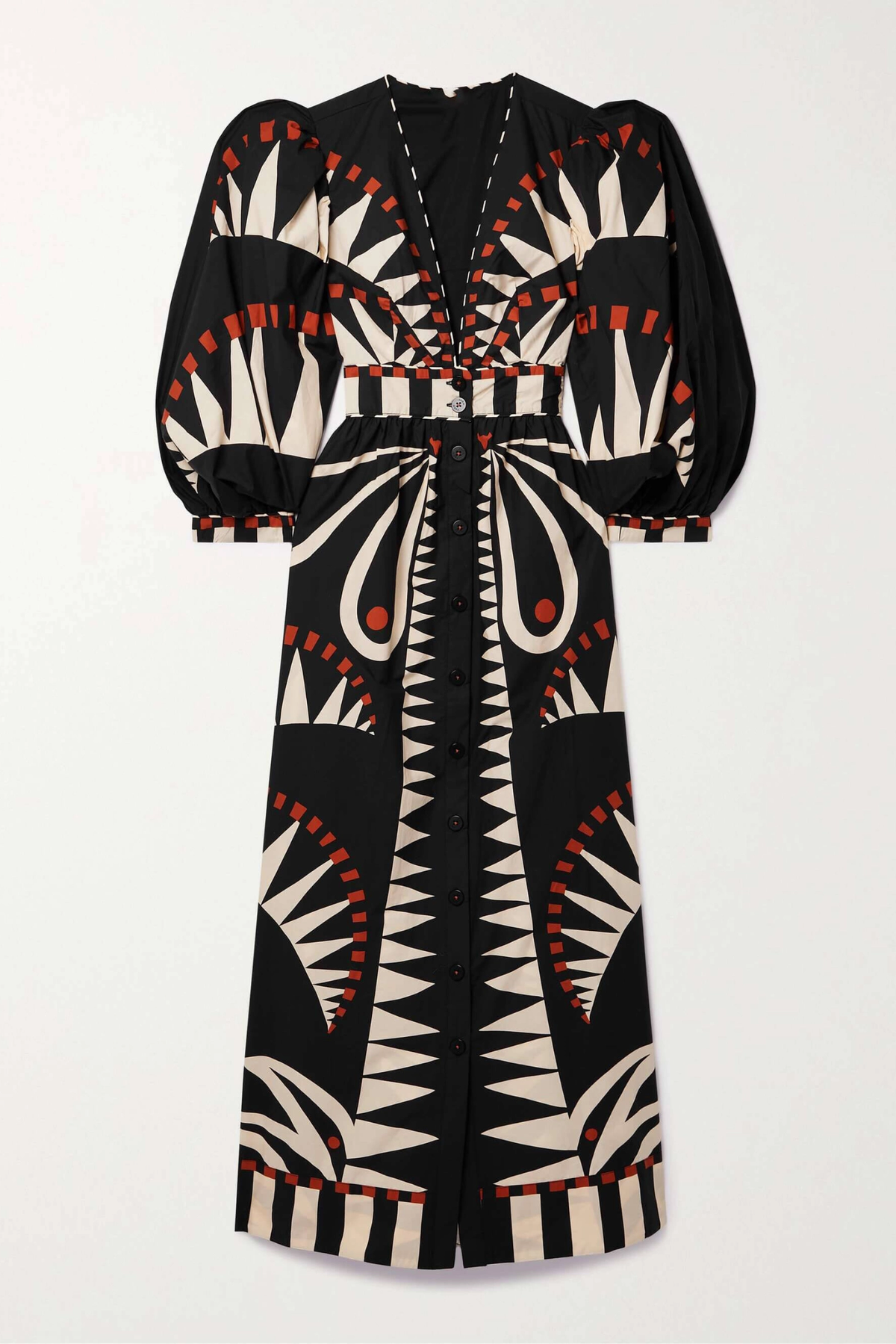 Coconut Jungle Print Puff Sleeve Midi-Length Dress