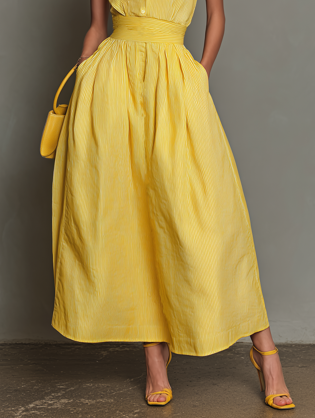 Women's Clean-Lined Striped Lapel Sleeveless Maxi-Length Dress