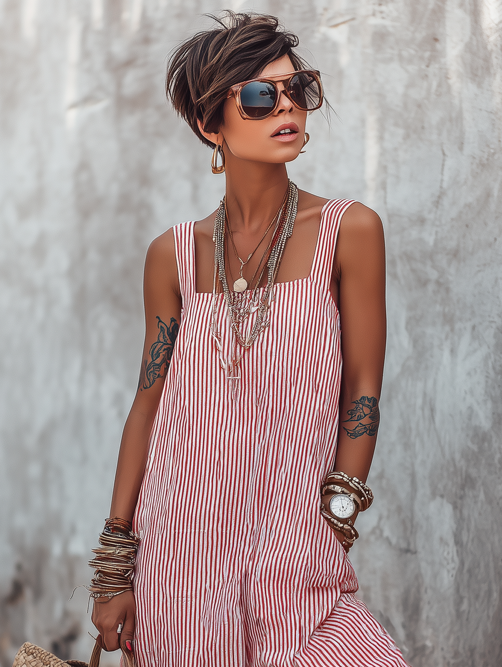 Clean-Lined Striped Square Neck Sleeveless Jumpsuit