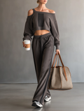 Coordinated Off-Shoulder Cropped Sweatshirt & Sweatpants Set