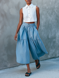 Clean-Lined Sleeveless Shirt, Shorts & Trousers Set