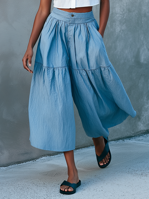 Clean-Lined Sleeveless Shirt, Shorts & Trousers Set