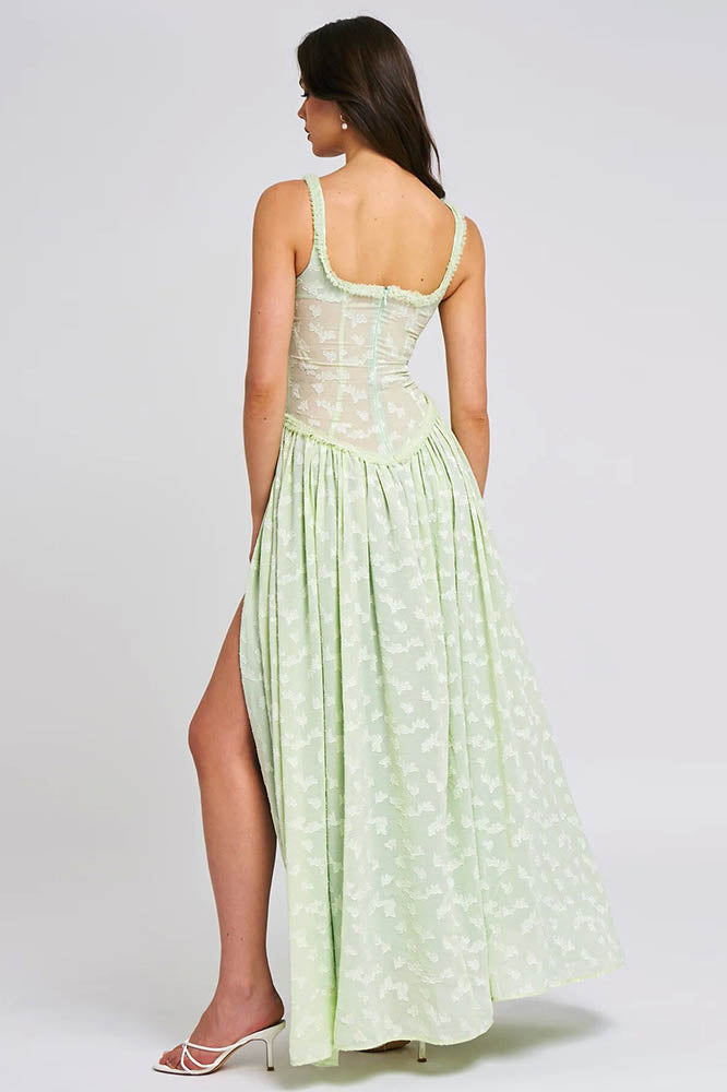 Hot Girl Open-Back Ruched Slit Strap Midi-Length Dress