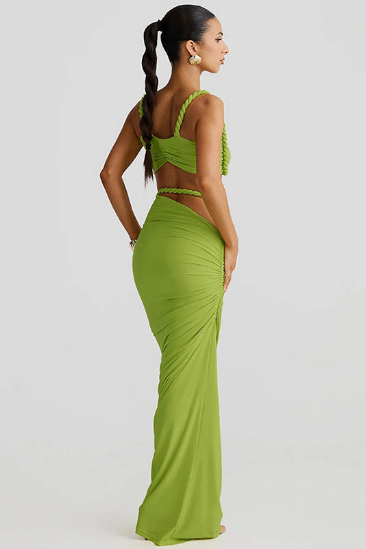 Coordinated Sea Breeze Halter Bikini & Skirt Set