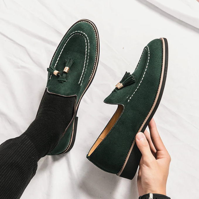 Suede Loafers with Tassel Detail