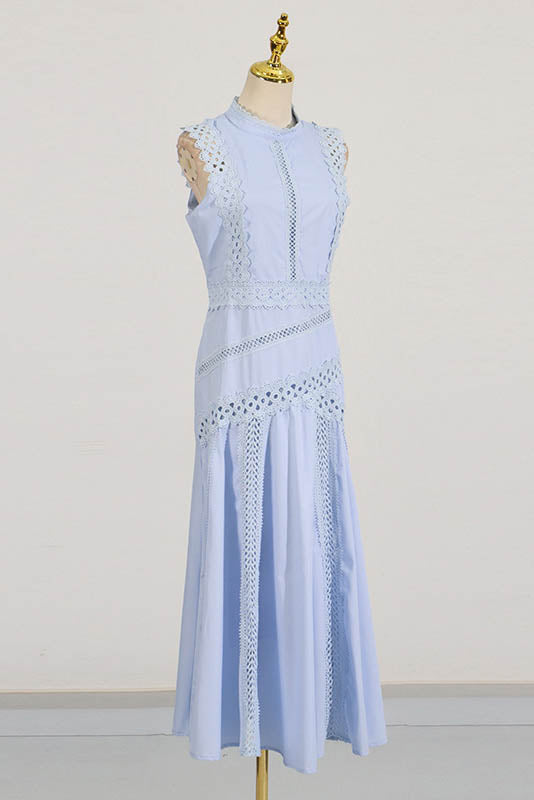 French Lace-Trimmed Sleeveless Maxi-Length Dress