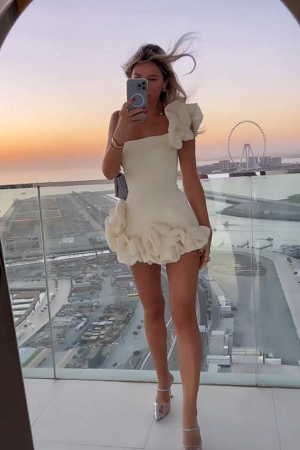 Romantic Tulip Waist Strapless Mini-Length Dress
