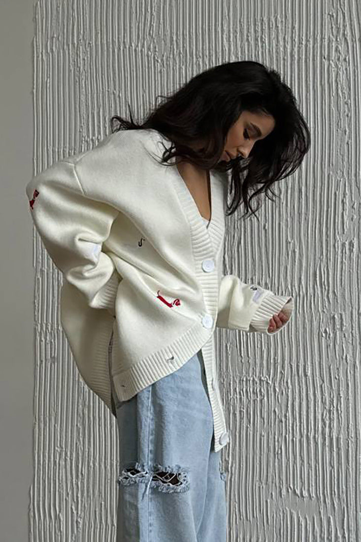 Modern V-Neck Dachshund Knit Cardigan
