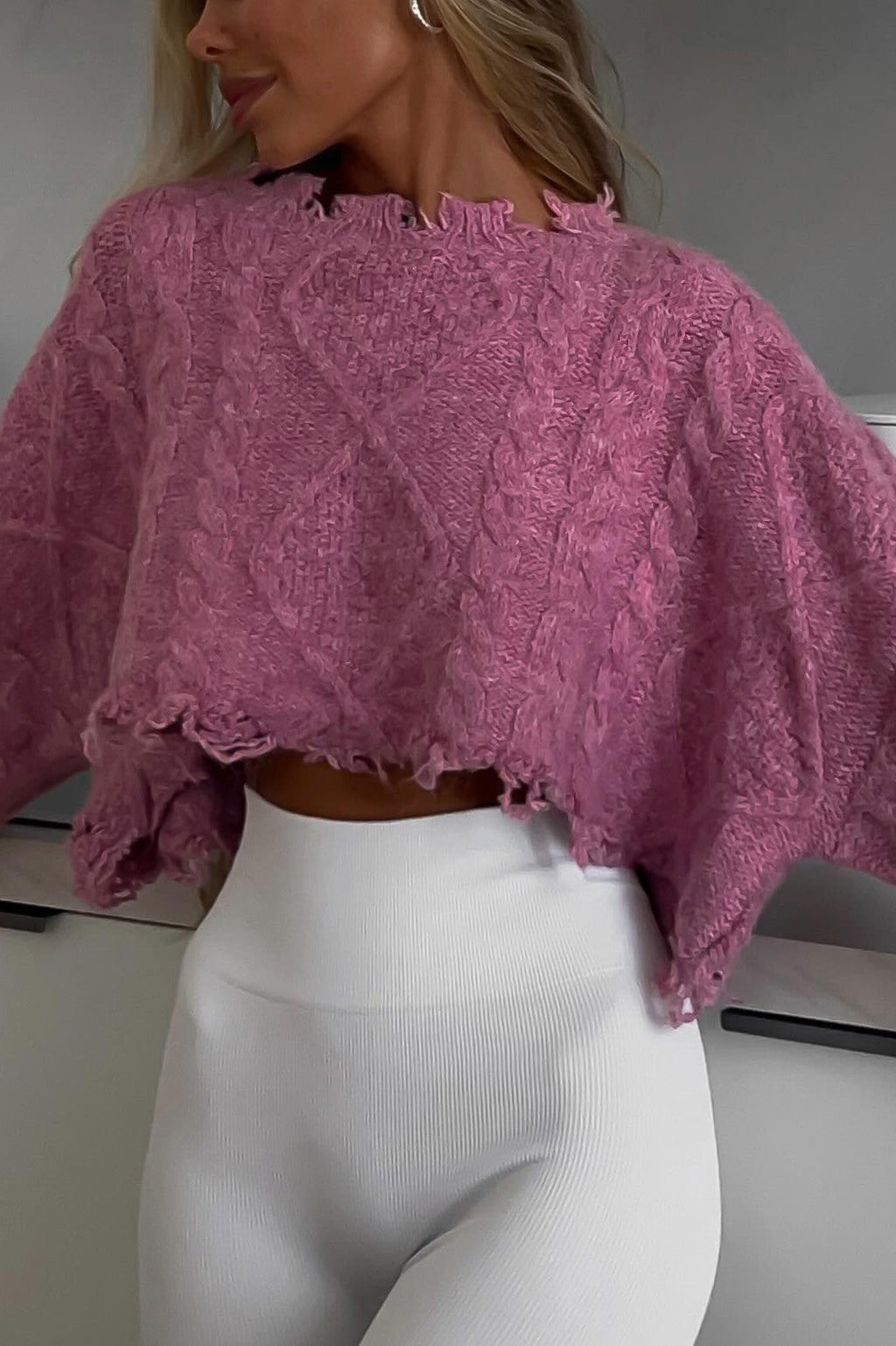 Distressed Mohair Crop Knit Sweater