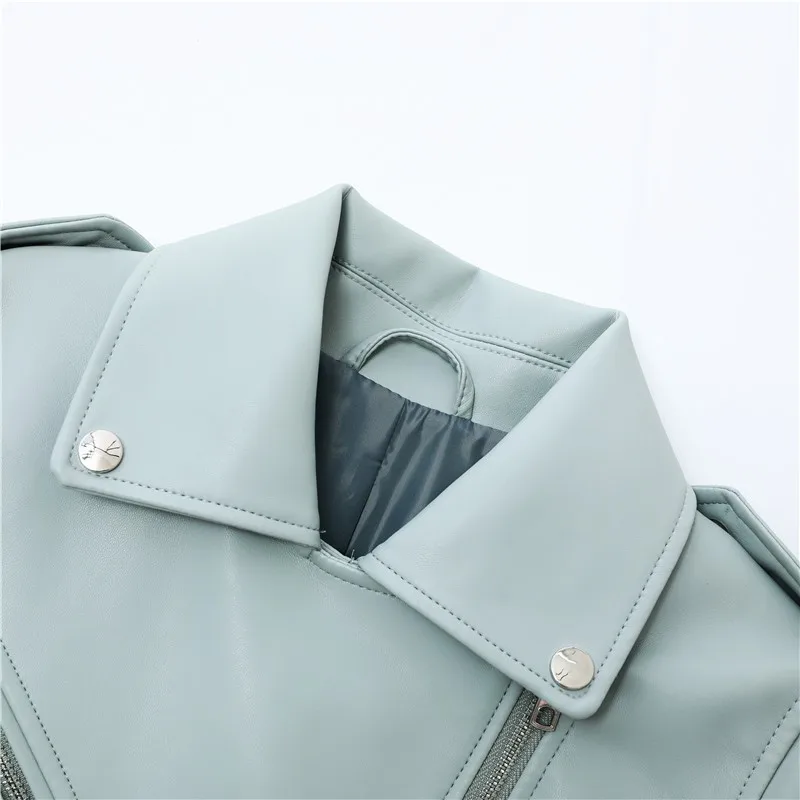 Leather Biker Jacket with Zippers and Belt