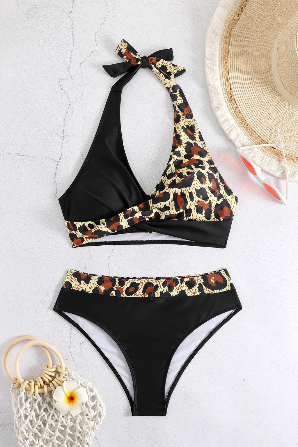 Modern Colorblock Halter Bikini Swimwear
