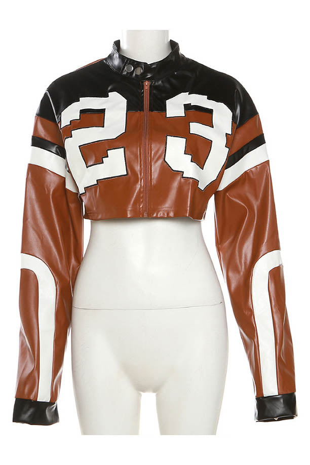 Modern Embroidered Biker Faux Leather Jacket