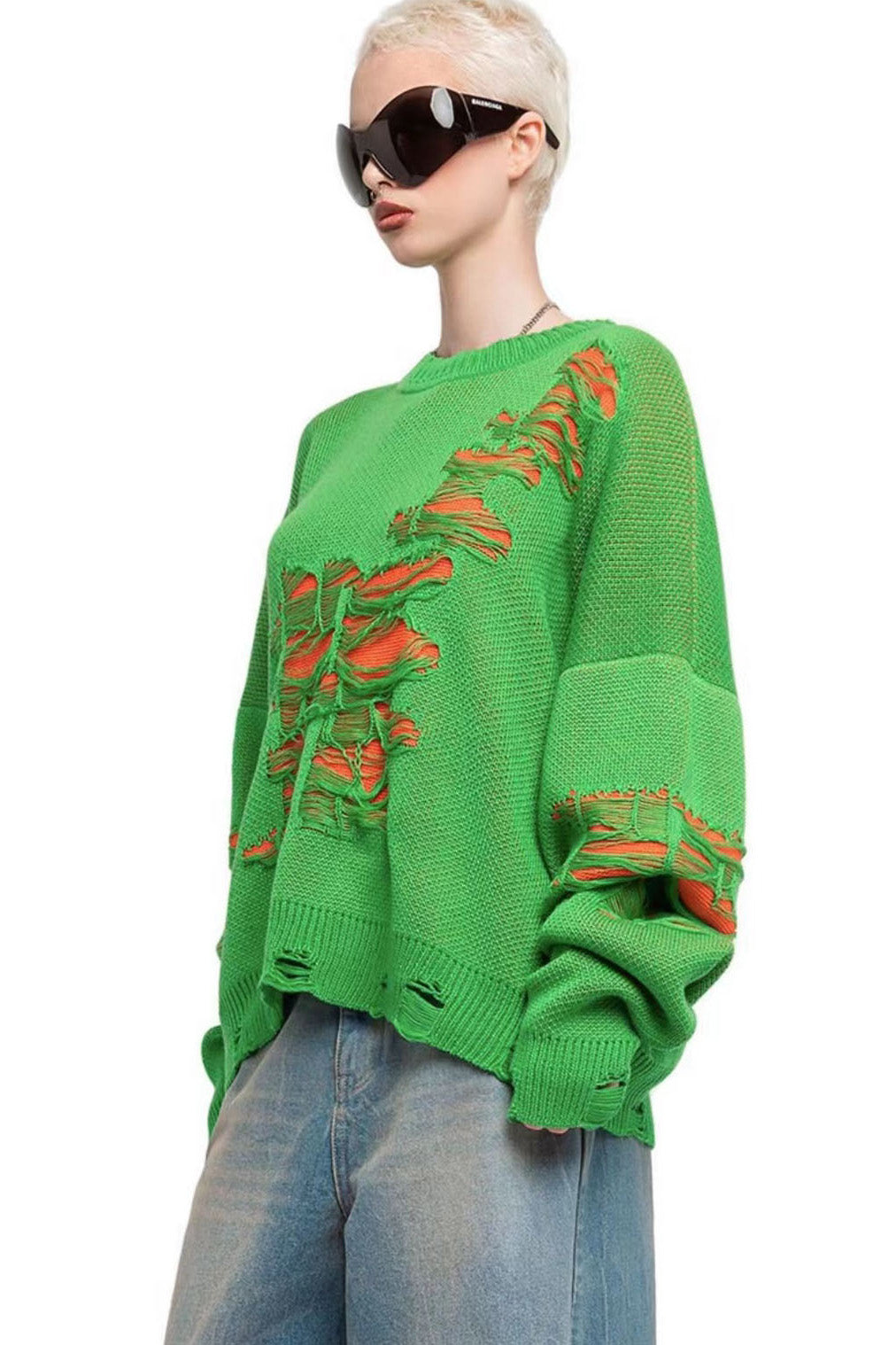 Colorblock Ripped Relaxed Knit Sweater