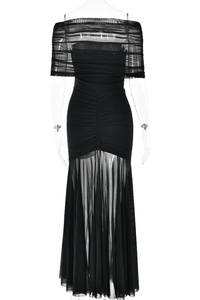 Nocturne Whisper - Fitted Open-Back Maxi-Length Dress