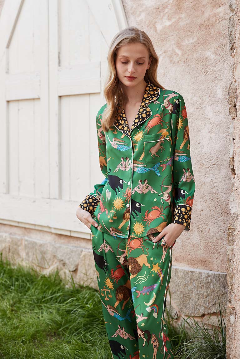 Coordinated Green Constellation Print Pajama Set