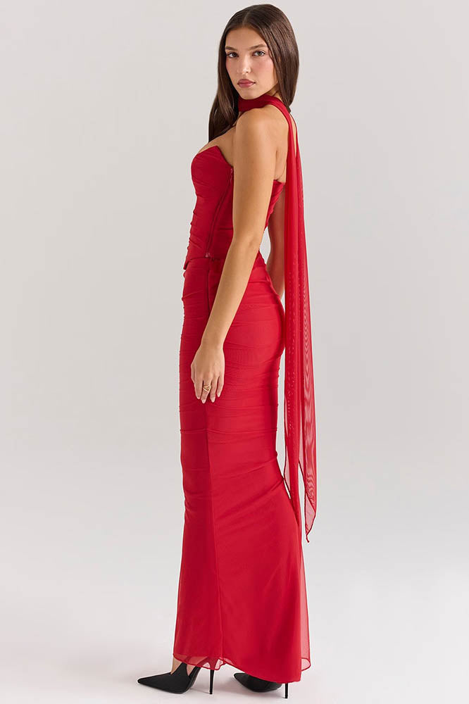 Coordinated Flowy Tie Strapless Slimming Skirt Set