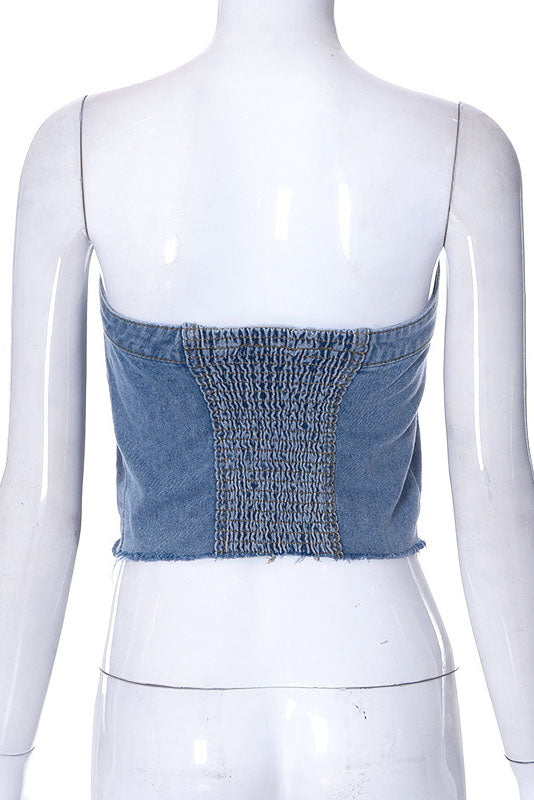 Modern Trendy Denim Buttoned Top