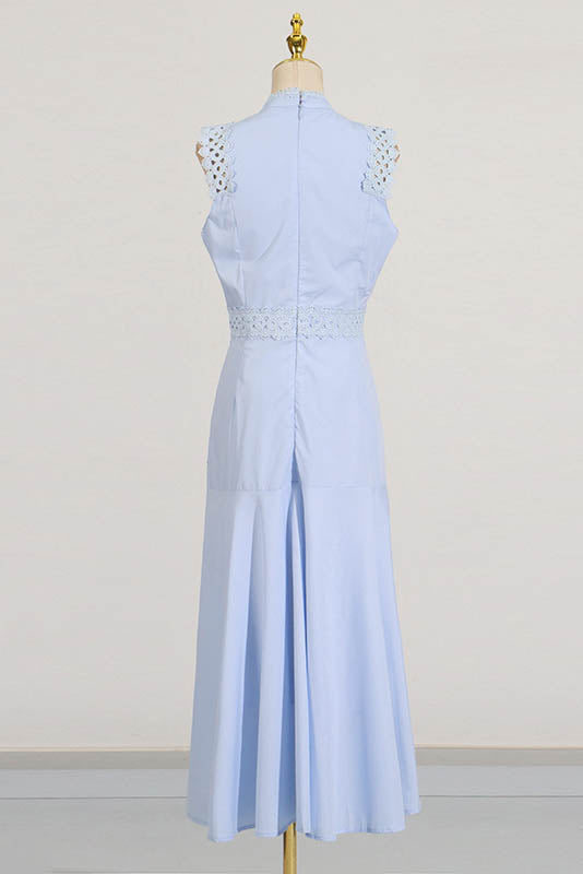 French Lace-Trimmed Sleeveless Maxi-Length Dress