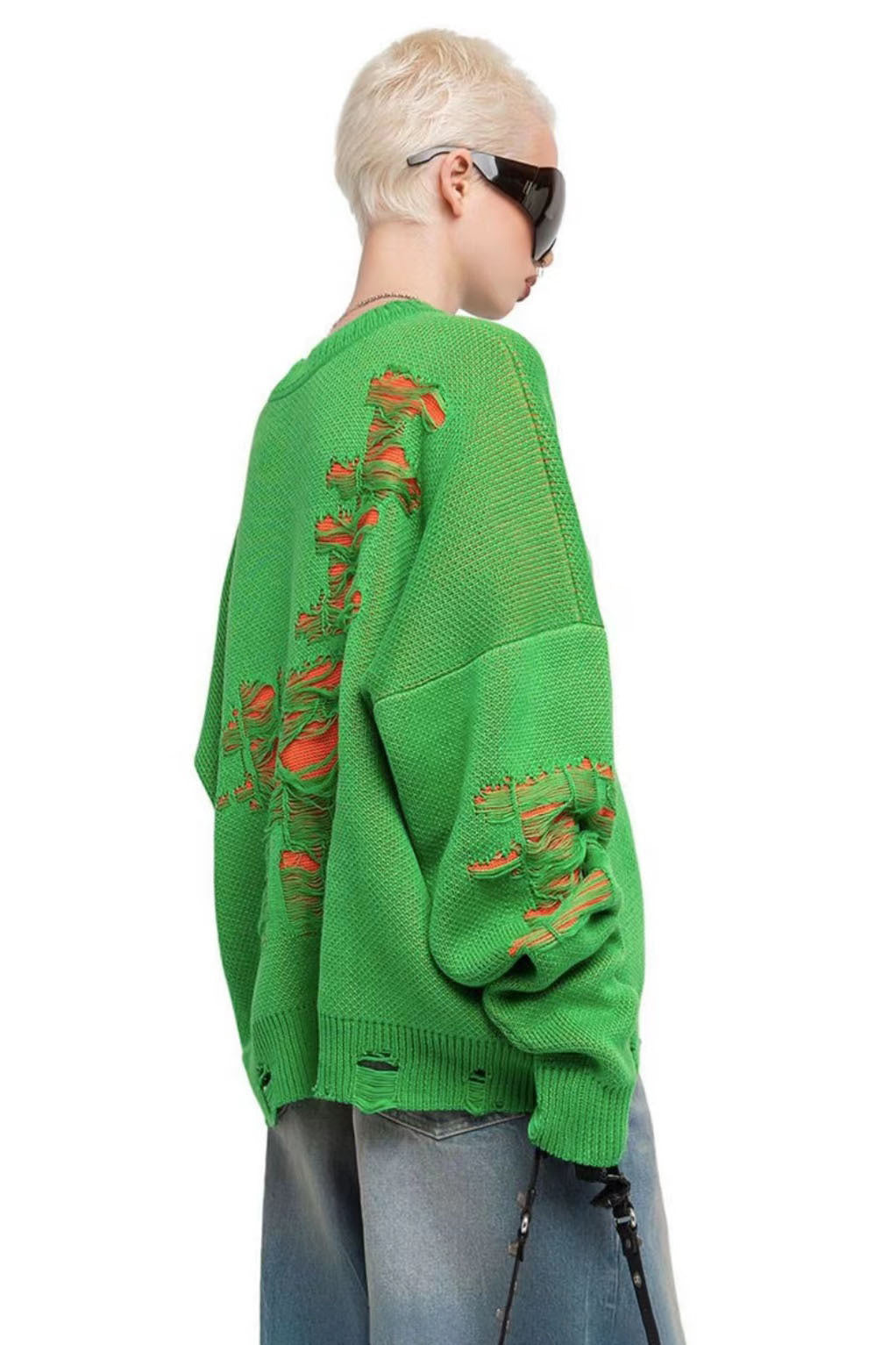 Colorblock Ripped Relaxed Knit Sweater