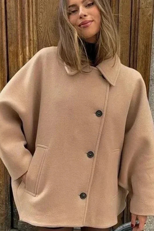 Modern Quiet Luxury Asymmetric Cape Coat