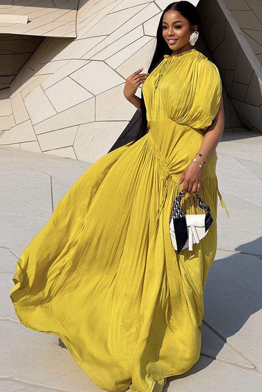 Ruched Waist Relaxed Batwing Sleeve Maxi-Length Dress