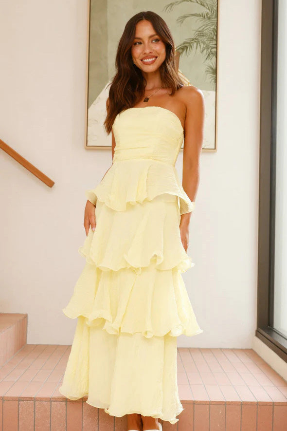 Sexy Stylish Strapless Open-Back Tiered Midi-Length Dress