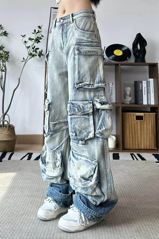 Modern Gradient Cargo Paratrooper Jeans