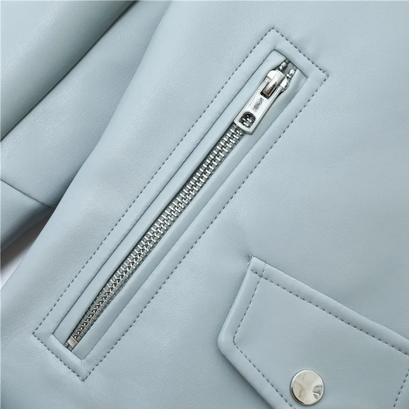 Leather Biker Jacket with Zippers and Belt