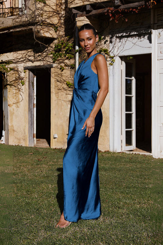 Deep V Sleeveless Open-Back Dress