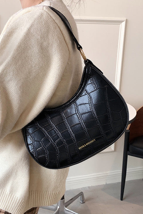 Modern Black Croc Mini Hobo Bag