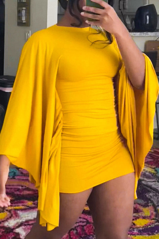 Curvy-Friendly Cape Sleeve Mini-Length Dress
