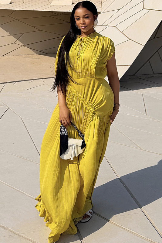 Ruched Waist Relaxed Batwing Sleeve Maxi-Length Dress