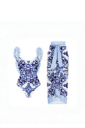 Modern Blue One-Piece Bikini with Handmade Applique