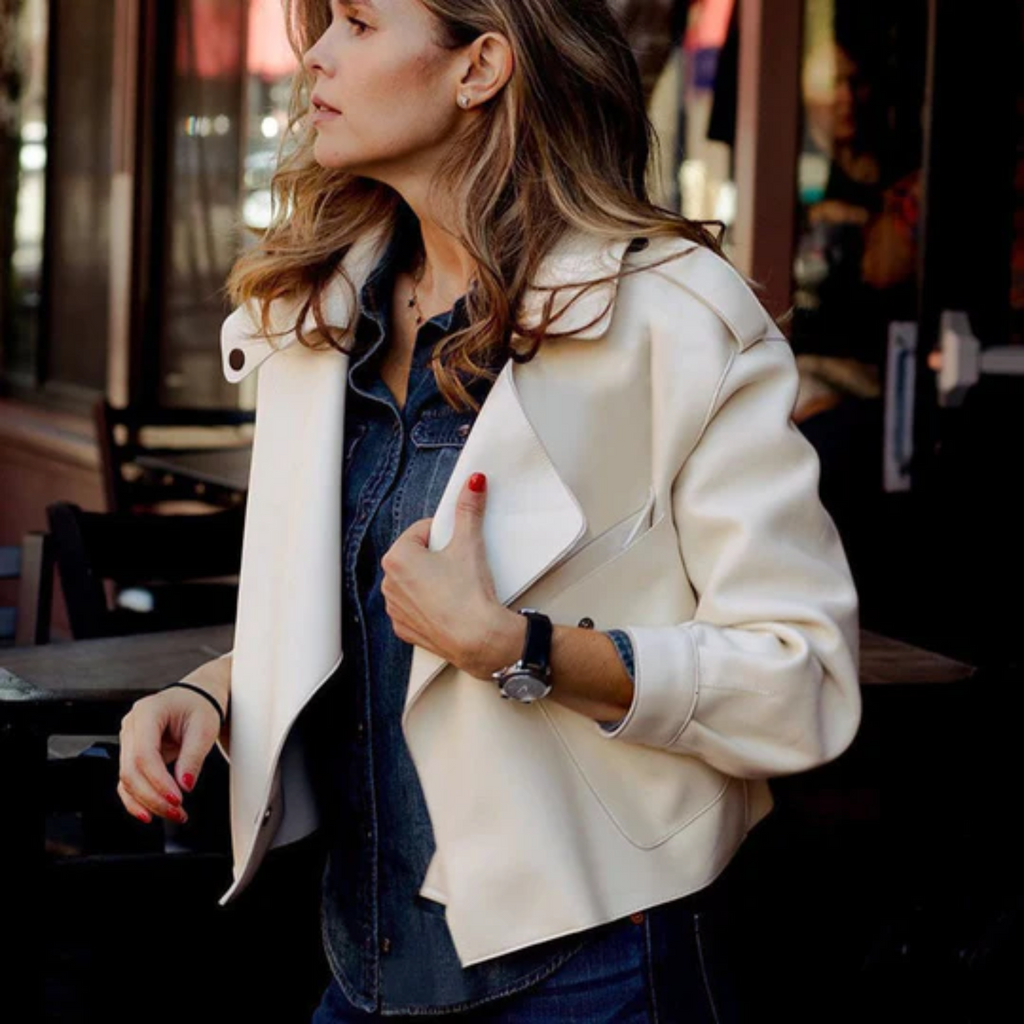 Cropped Leather Jacket in a Casual Style