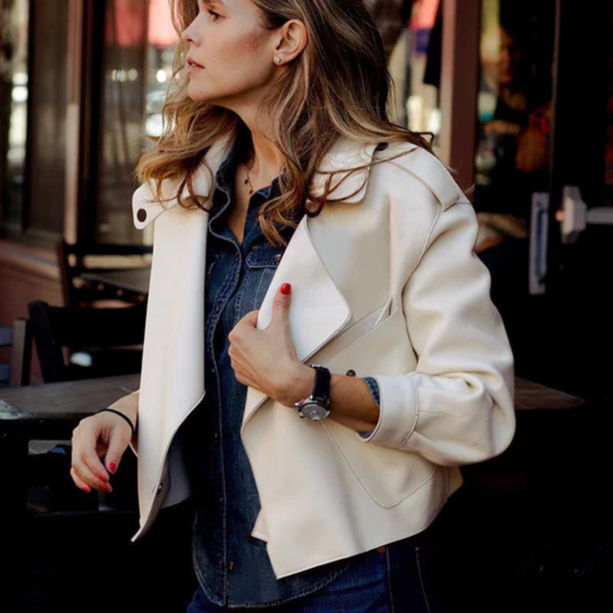 Cropped Leather Jacket in a Casual Style