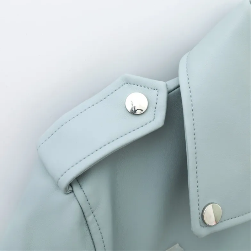 Leather Biker Jacket with Zippers and Belt