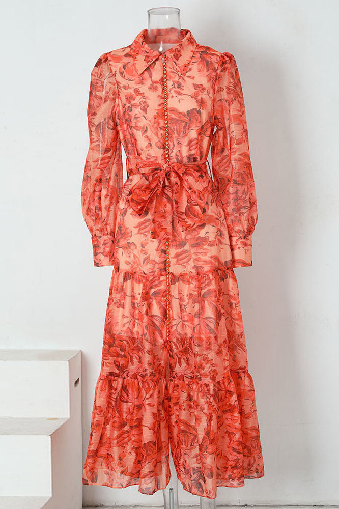 Queena Printed Maxi Dress with Balloon Sleeves