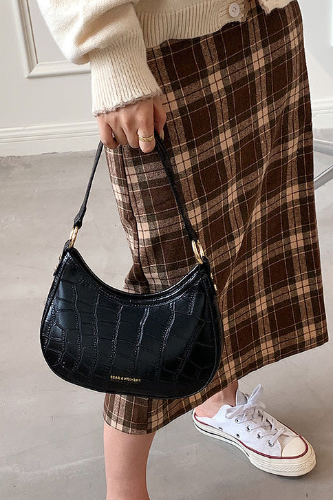 Modern Black Croc Mini Hobo Bag