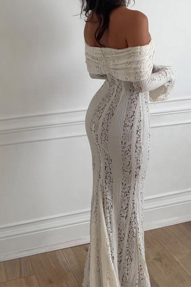 Modern Lace Flared Sleeve off-Shoulder Dress