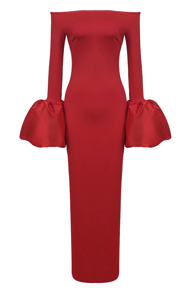 Solid Lantern Sleeve Dress