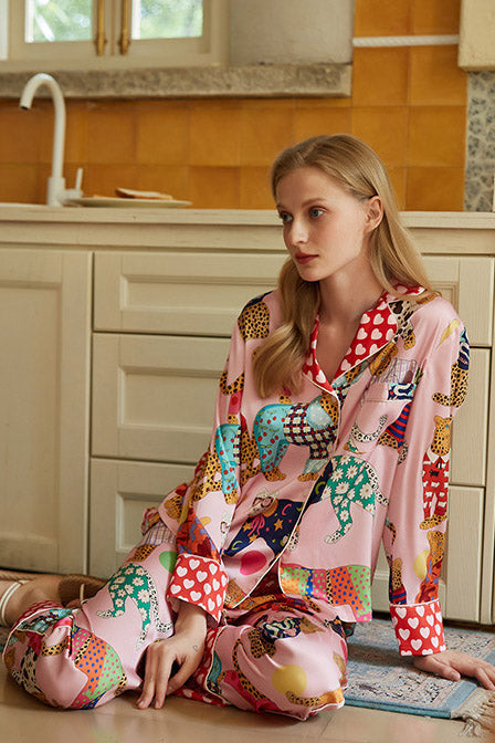 Coordinated Dressing Leopard Print Silk Pajama Set