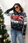 Snowflake and Truck Print Christmas Knit Sweater