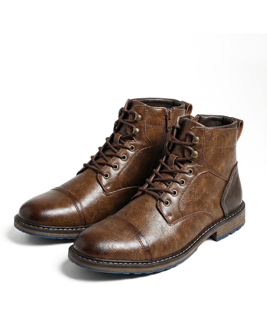 Cowhide Leather Boots with Side Zipper